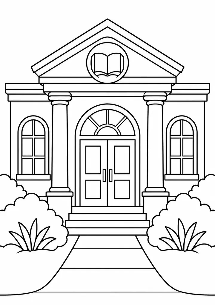 町の図書館 線画