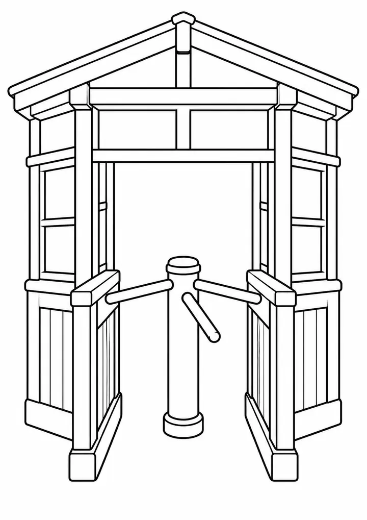 駅の古い改札口 線画