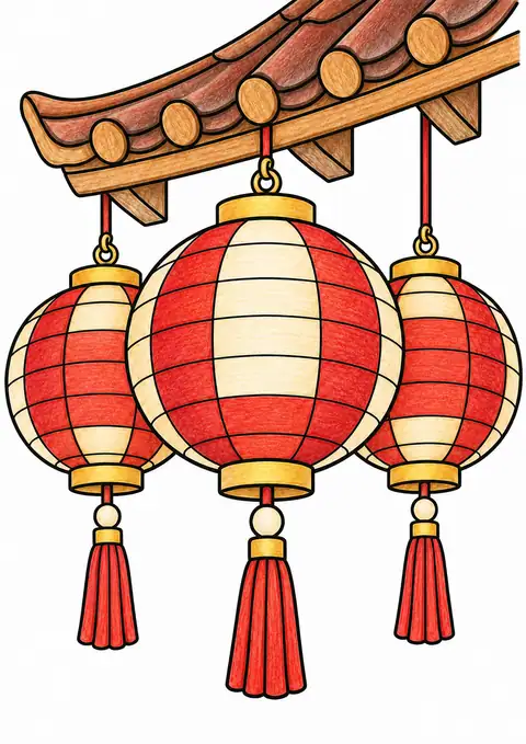 軒先に並ぶ夏祭りの提灯 色見本