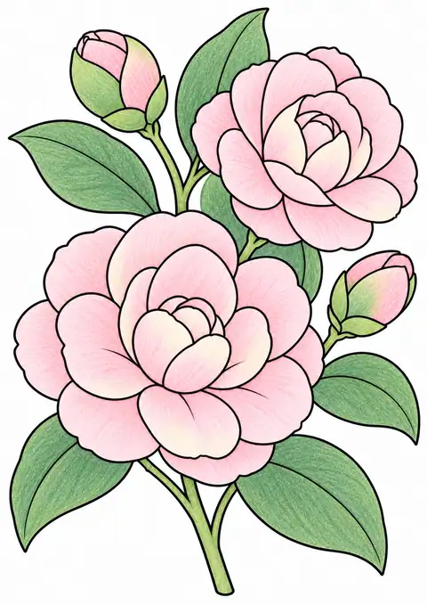 椿の枝と蕾 色見本
