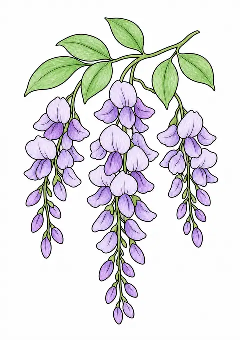 藤の花房と葉 色見本
