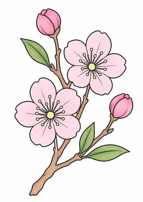 梅の枝と蕾 色見本