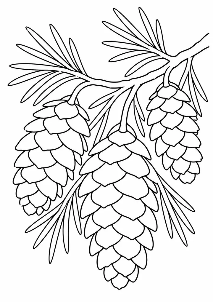 枝から垂れる松ぼっくり 線画