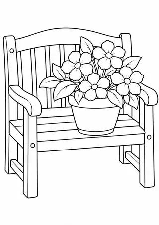 木製ベンチと植木鉢
