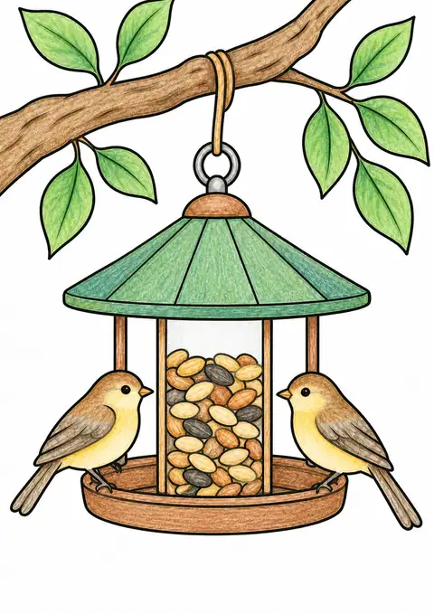 枝に吊るした鳥の餌台 色見本