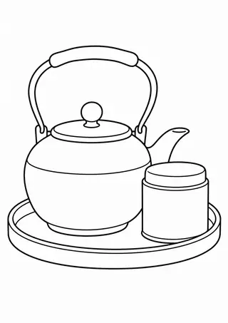 盆に置いた鉄瓶と茶筒