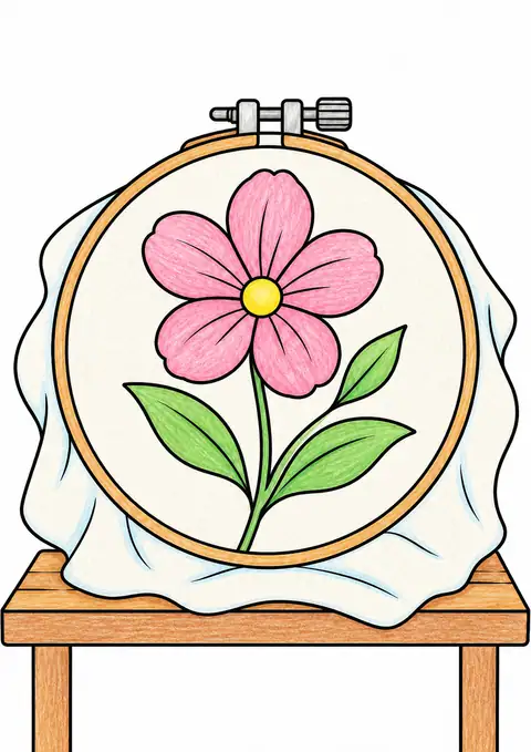 机の上の刺しゅう枠 色見本