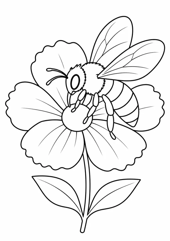 花にとまるミツバチ 線画
