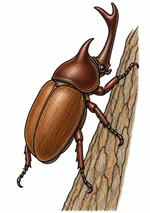木の幹のカブトムシ 色見本