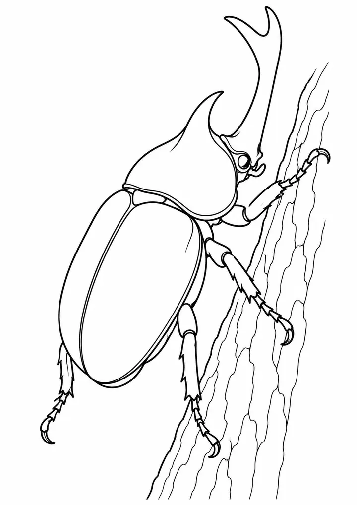 木の幹のカブトムシ 線画