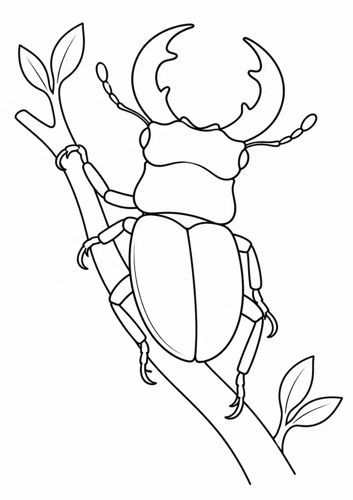 枝につかまるクワガタ 線画
