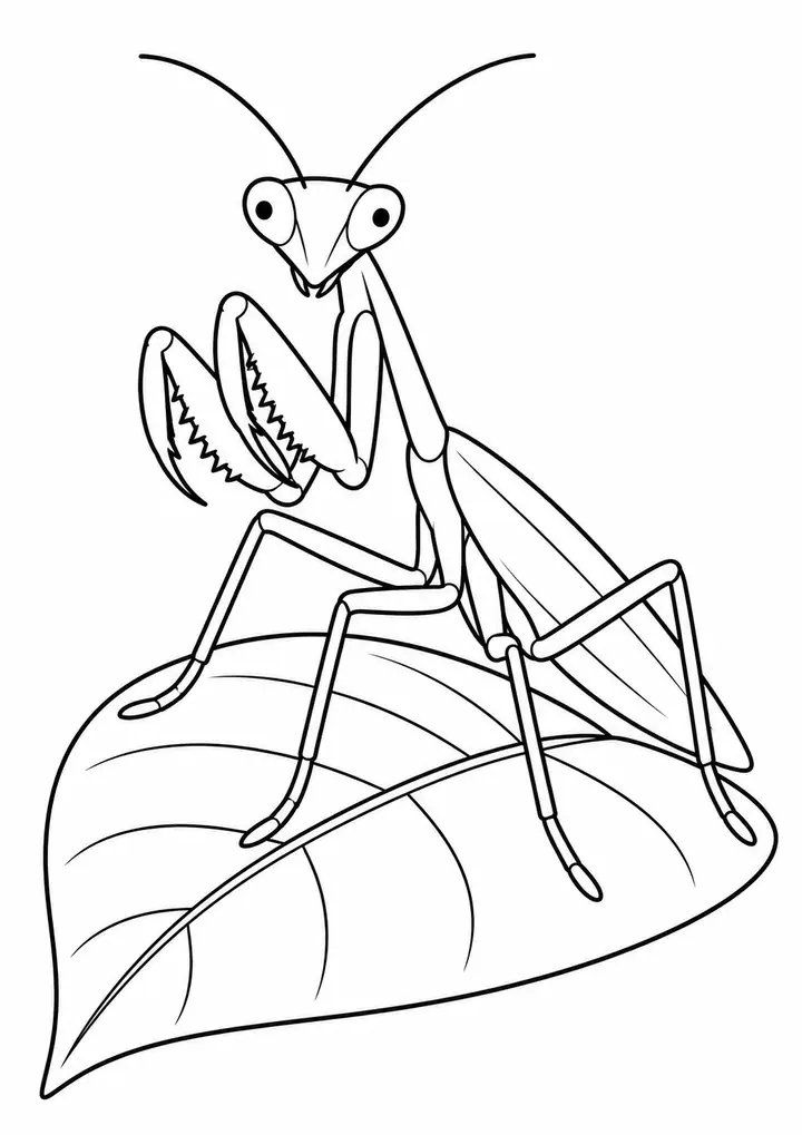 葉の上のカマキリ 線画