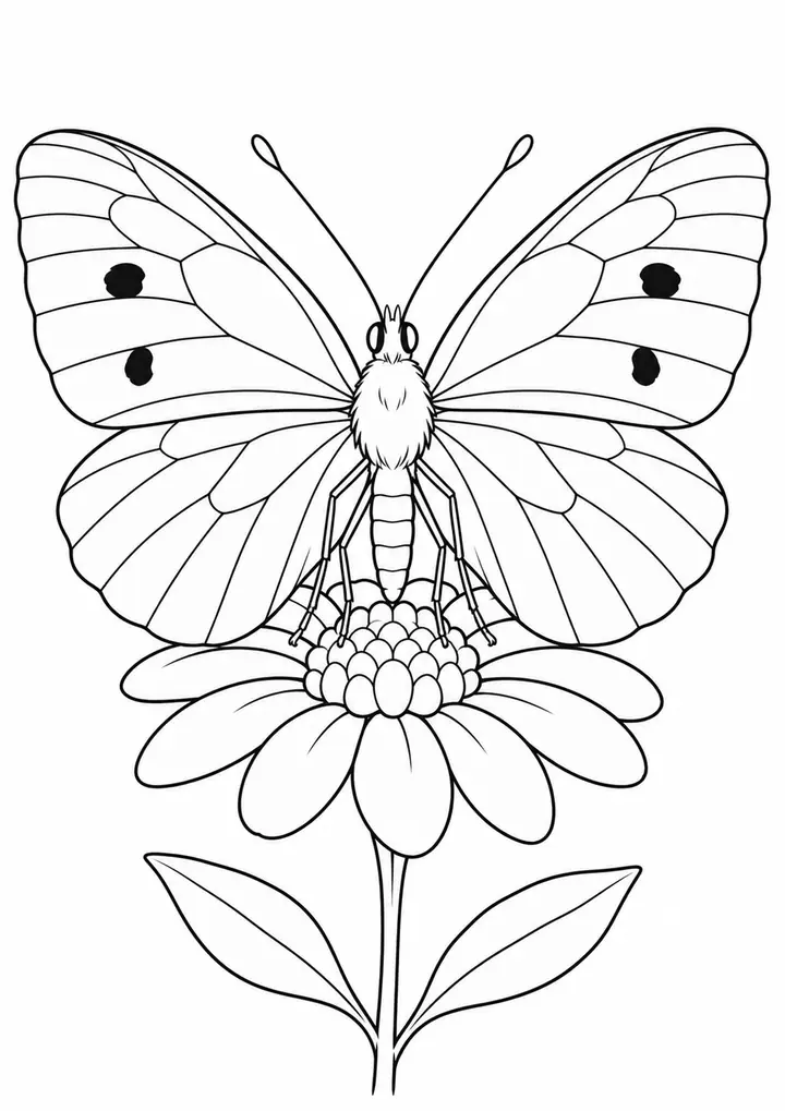 花の上のモンシロチョウ 線画