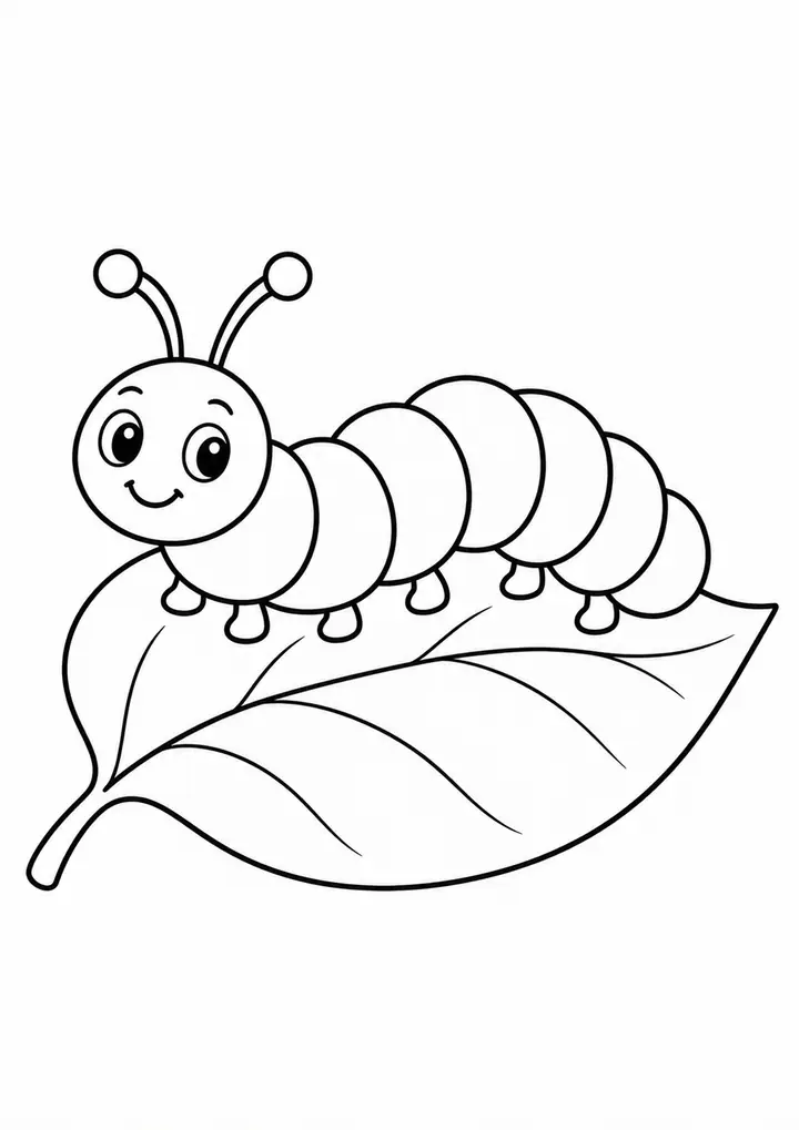 葉の上のイモムシ 線画