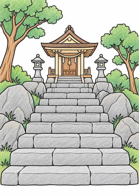 石段と山の祠 色見本