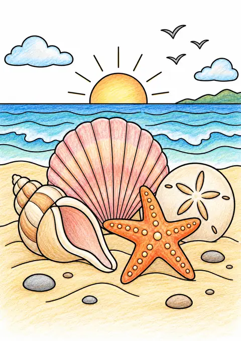 波打ち際の夏の貝殻 色見本