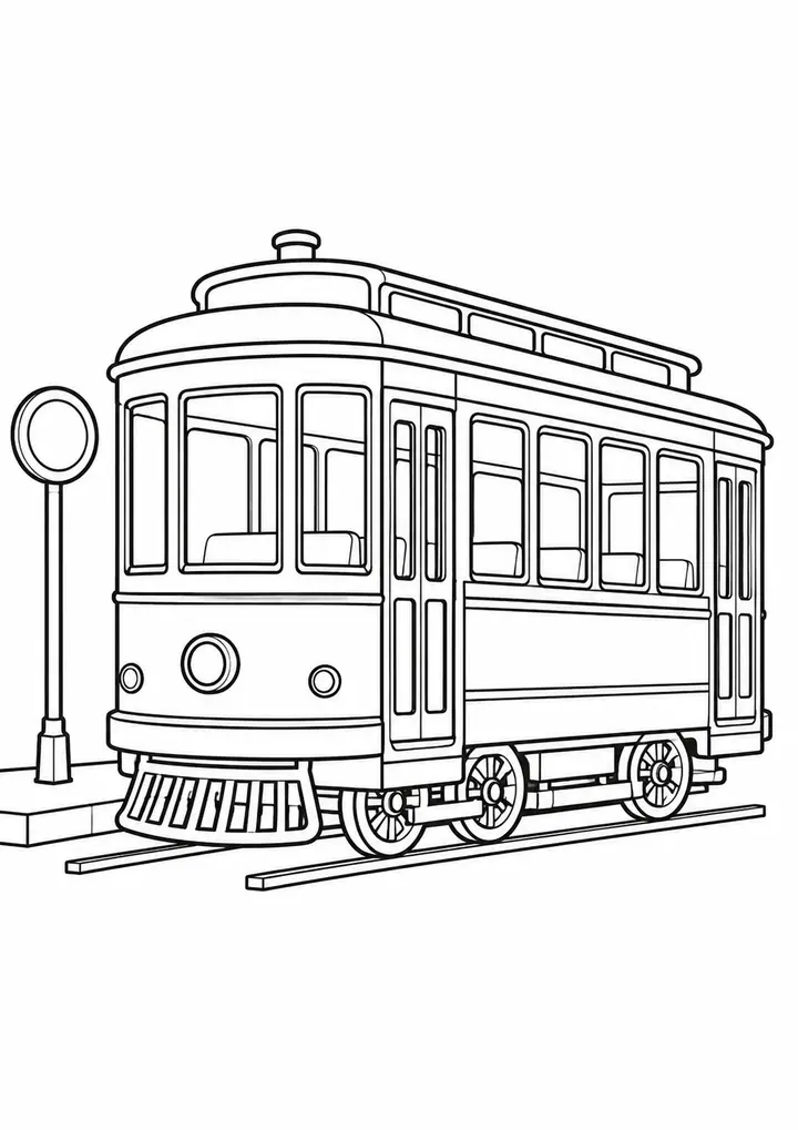 停留所の路面電車 線画