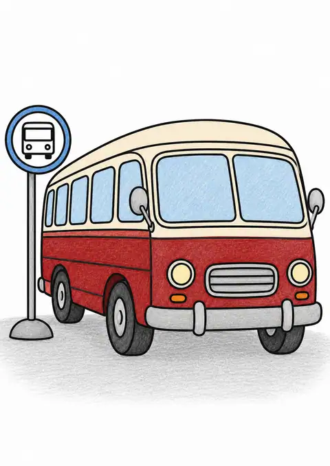 停車したレトロなバス 色見本
