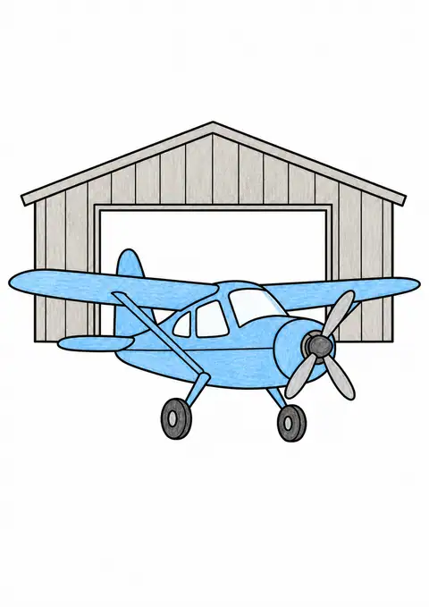 格納庫前の小型飛行機 色見本