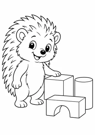 ハリネズミと木の積み木