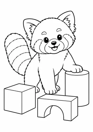 レッサーパンダと木の積み木