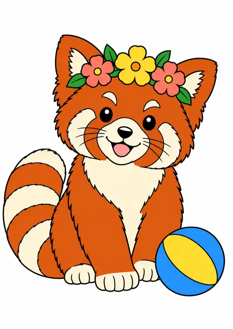 レッサーパンダと大きな花の冠 色見本