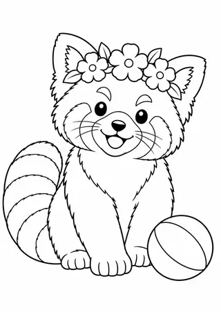 レッサーパンダと大きな花の冠