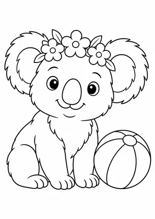 コアラと大きな花の冠