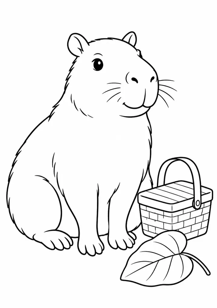 カピバラの小さなピクニック 線画