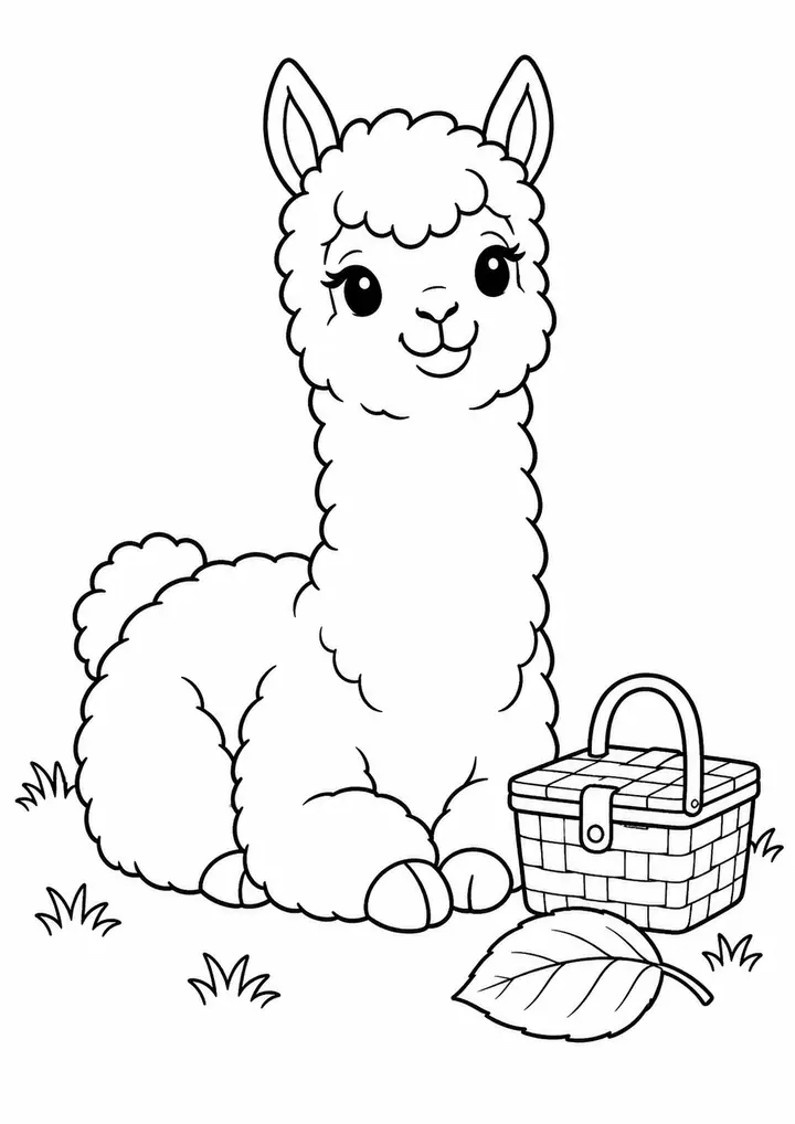 アルパカの小さなピクニック 線画