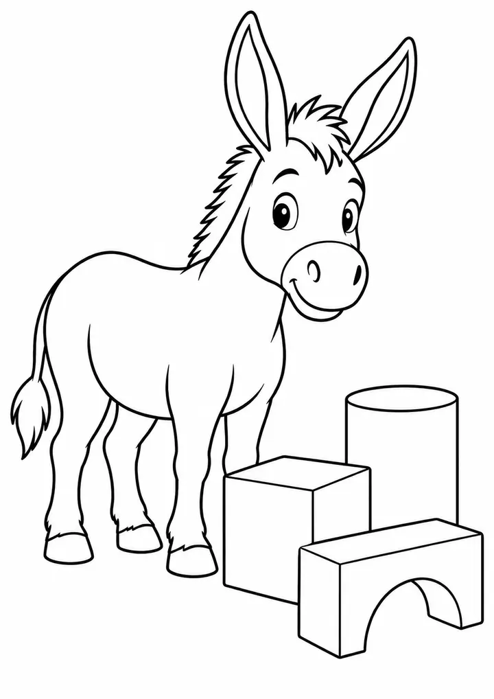 ロバと木の積み木 線画