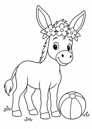 ロバと大きな花の冠