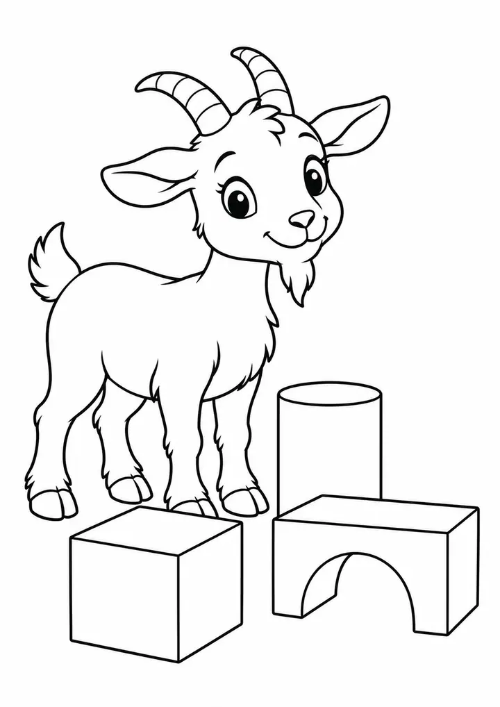 ヤギと木の積み木 線画