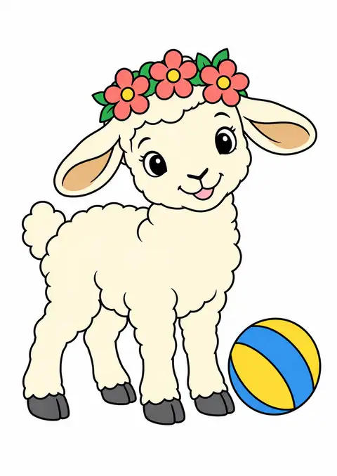 子ひつじと大きな花の冠 色見本