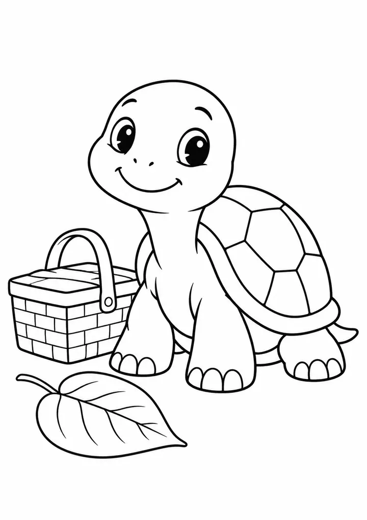 カメの小さなピクニック 線画