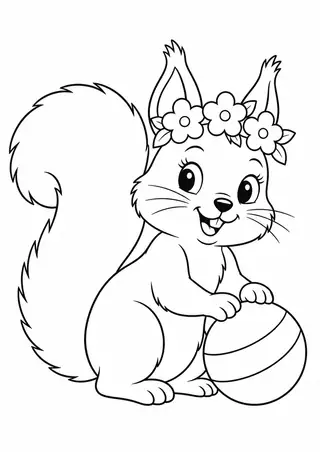 リスと大きな花の冠