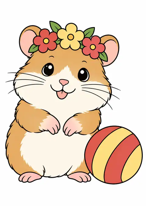 ハムスターと大きな花の冠 色見本