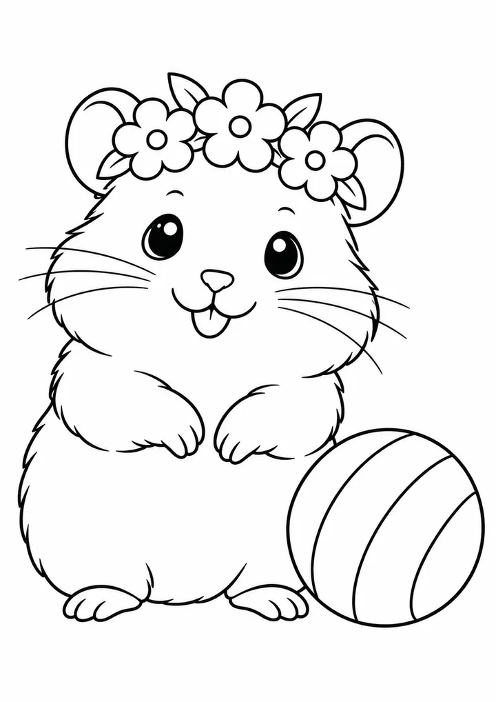 ハムスターと大きな花の冠 線画