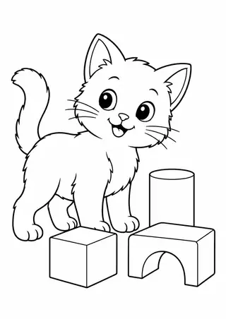 子ねこと木の積み木