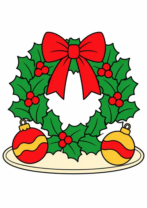 リボンのクリスマスリースと丸い飾り皿 色見本