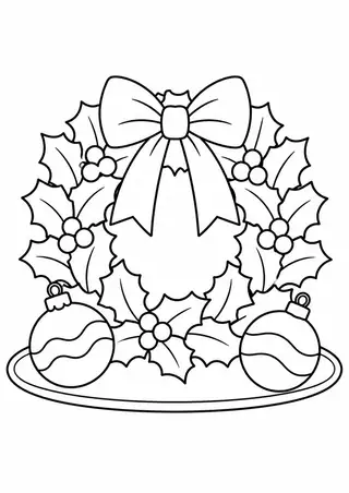 リボンのクリスマスリースと丸い飾り皿