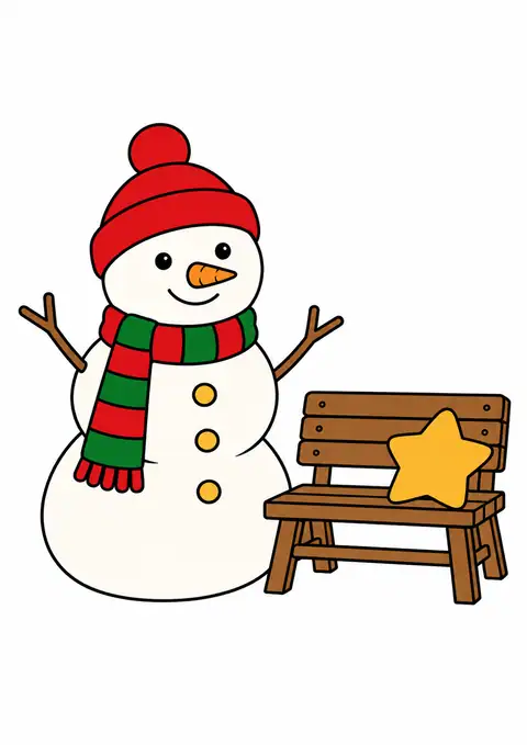 雪だるまのマフラーと小さな木のベンチ 色見本