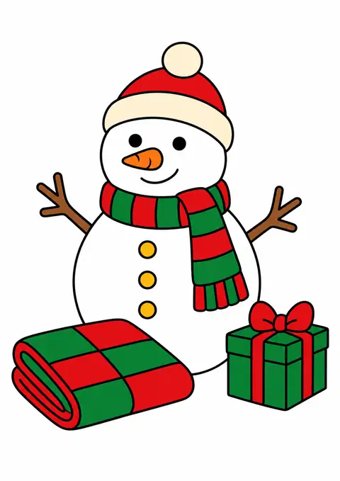 雪だるまのマフラーと大きなチェックの布 色見本