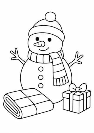 雪だるまのマフラーと大きなチェックの布