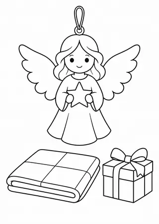天使のオーナメントと大きなチェックの布