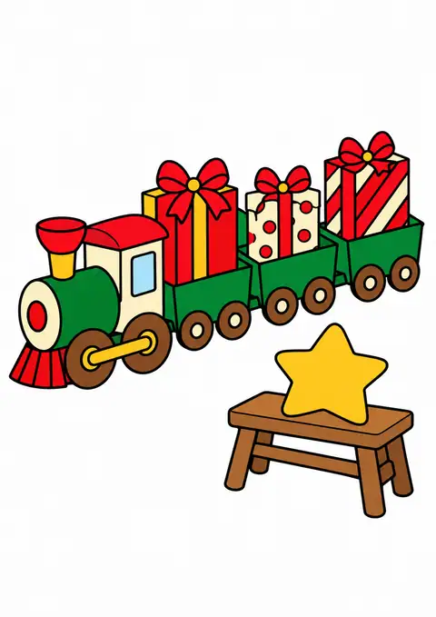 クリスマスの汽車と小さな木のベンチ 色見本