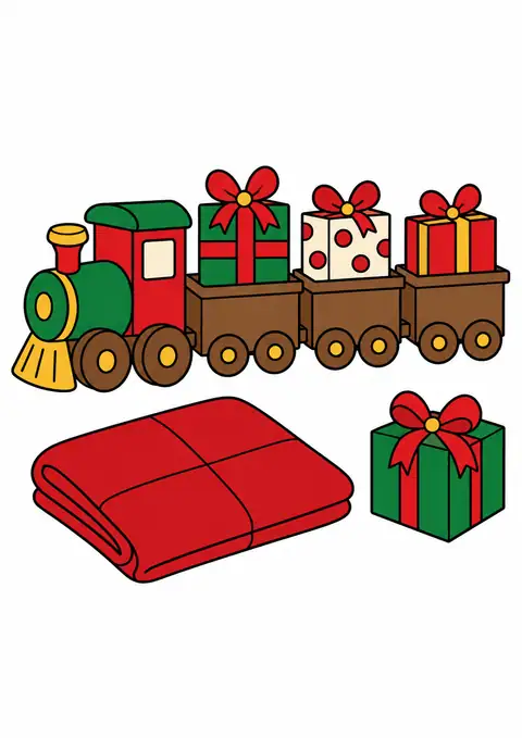 クリスマスの汽車と大きなチェックの布 色見本