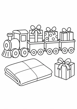 クリスマスの汽車と大きなチェックの布