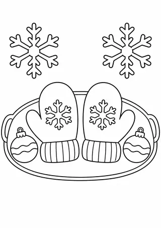 手袋と雪の結晶と丸い飾り皿