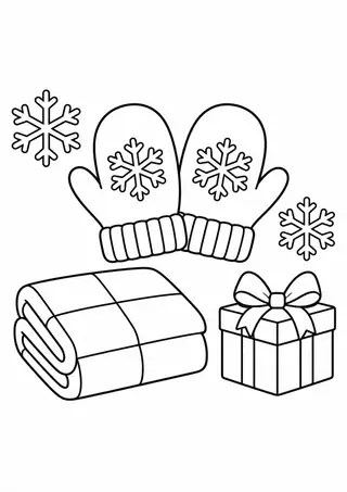 手袋と雪の結晶と大きなチェックの布